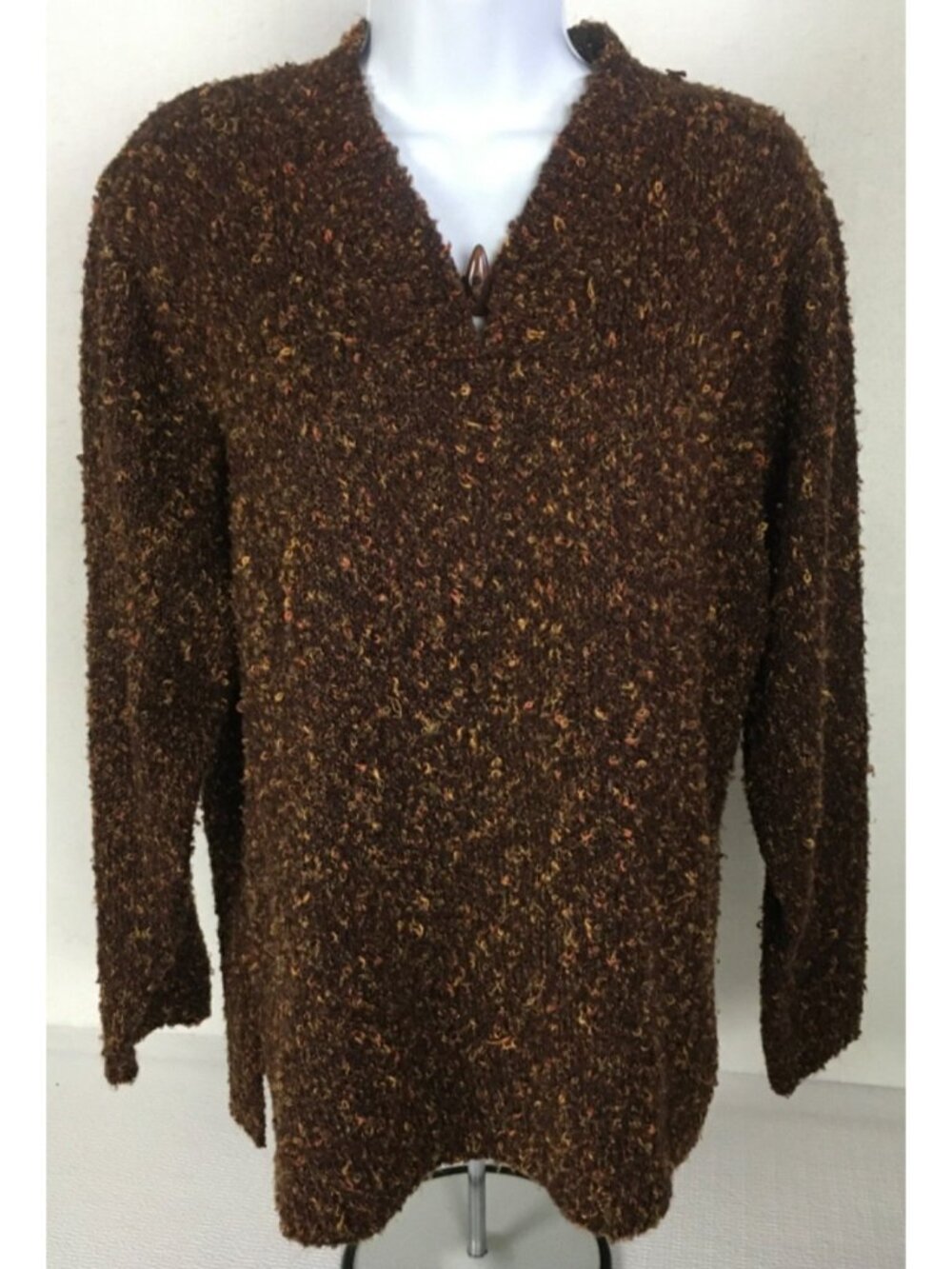 Bobbie Brooks Sweater Women Size 14W Brown Long Sleeves Button at V neck